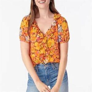 J. Crew Tops J. Crew Sunset Floral Ruffle Blouse - Plus 3X| Color: Brown/Yellow